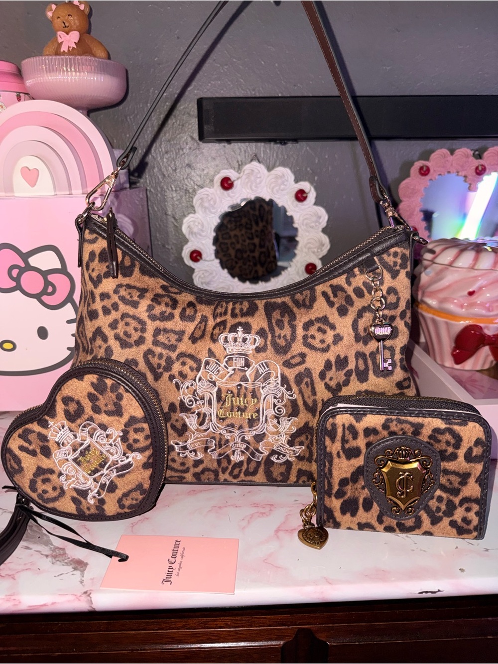 Juicy Couture Leopard Print Shoulder Bag Trio - Matching Wallet & Coin Purse Set - Picture 6 of 9